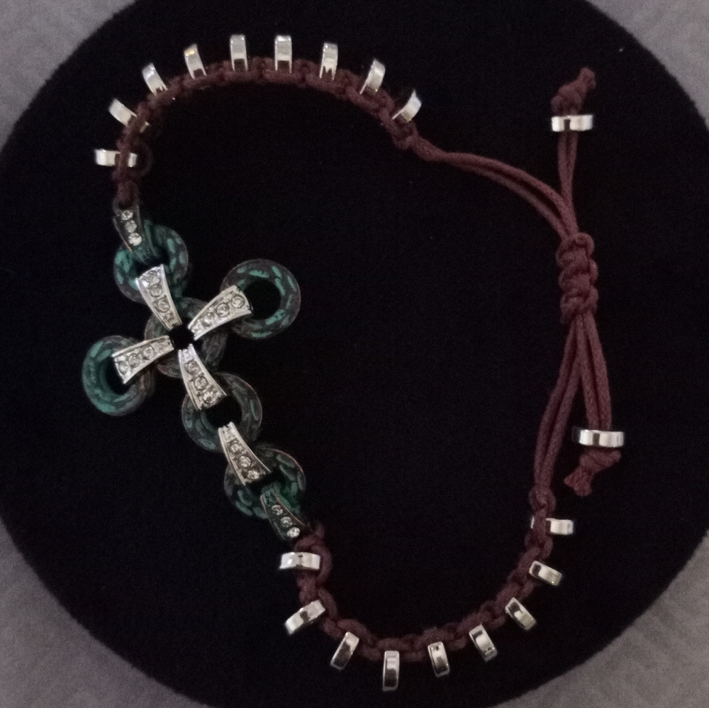 Patena & Silver Cross Cord Adjustable Bracelet